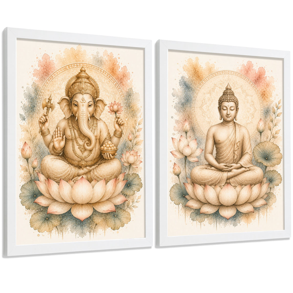 Posters decorativas de Buda y Ganesha con Arte Acuarela Boho Suave