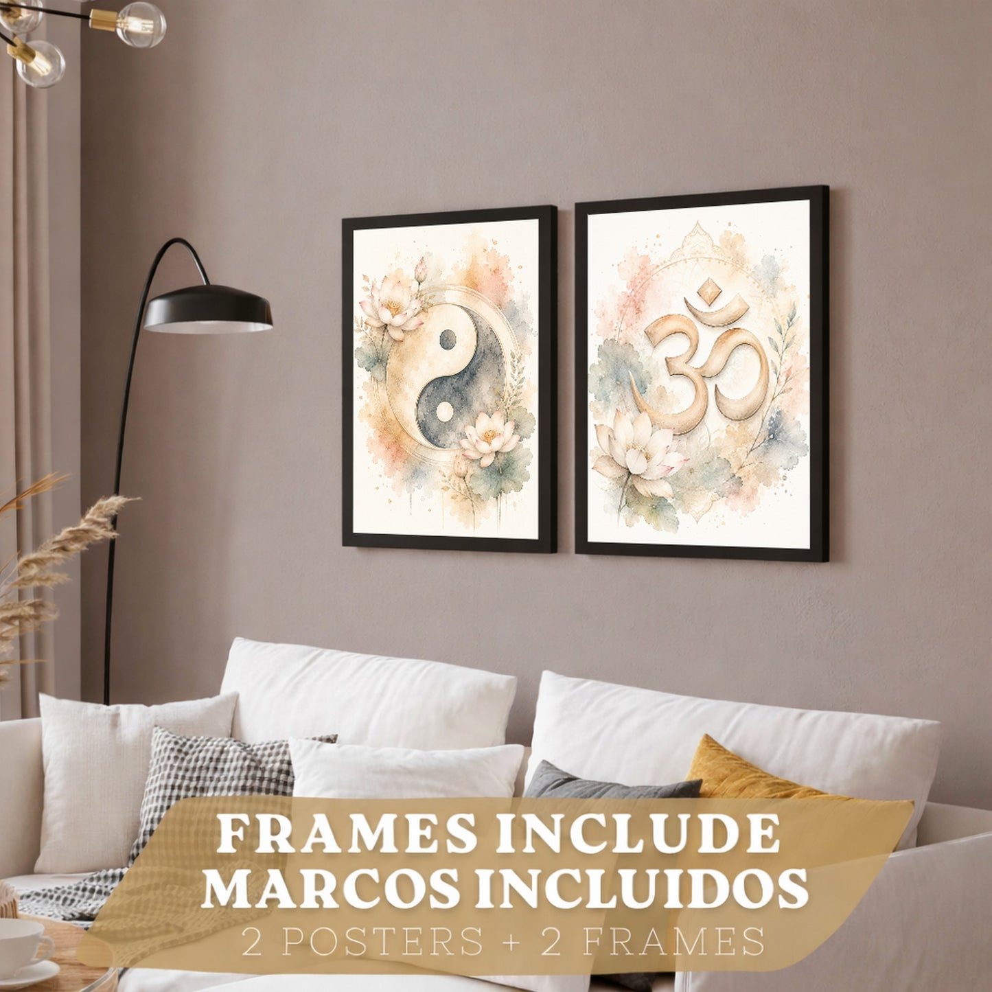 Posters Espirituales con Arte de Símbolos Yin Yang y Om