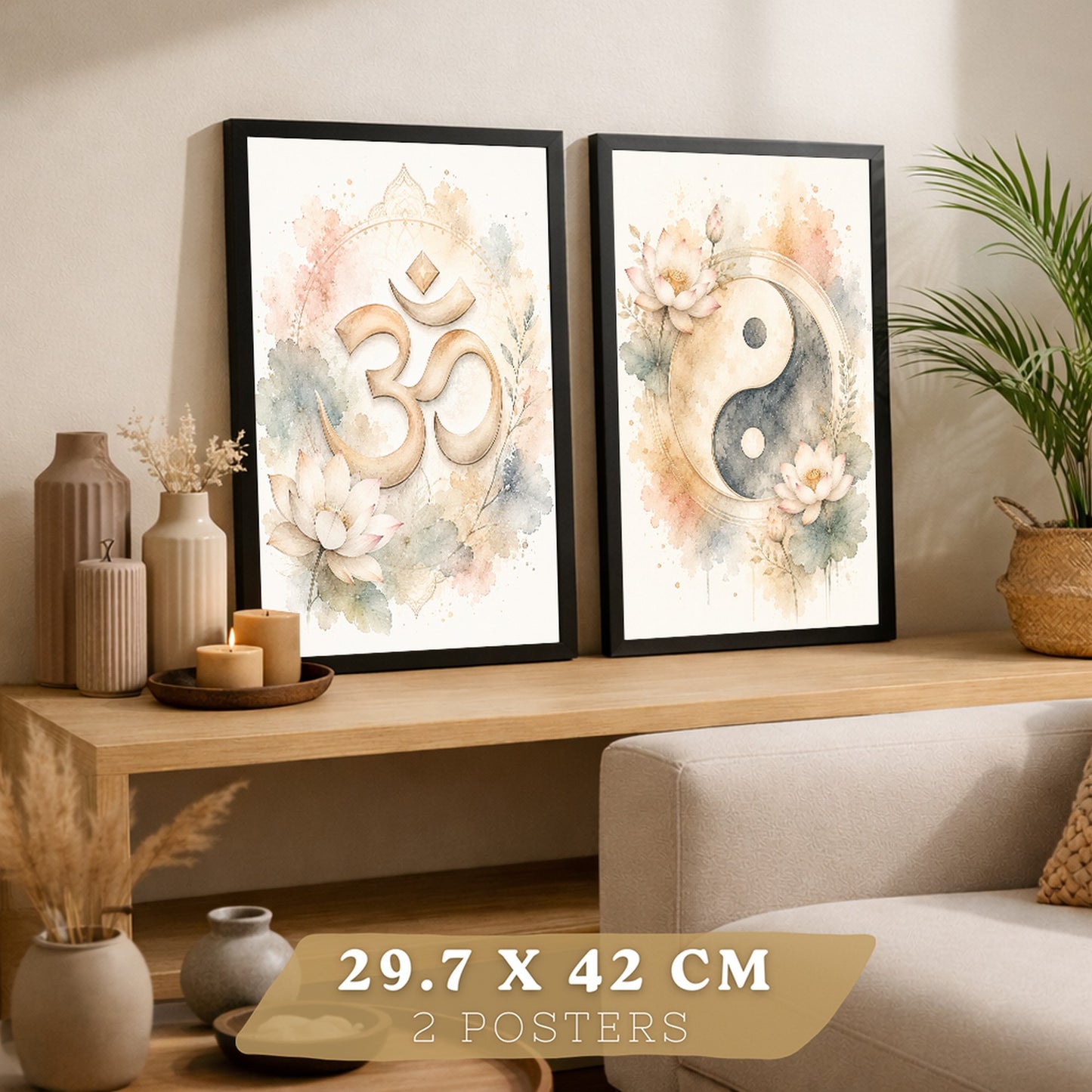 Posters Espirituales con Arte de Símbolos Yin Yang y Om