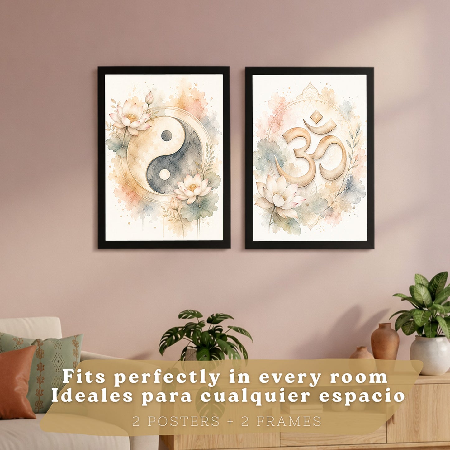 Posters Espirituales con Arte de Símbolos Yin Yang y Om