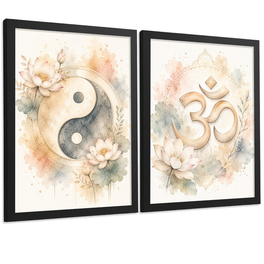Posters Espirituales con Arte de Símbolos Yin Yang y Om