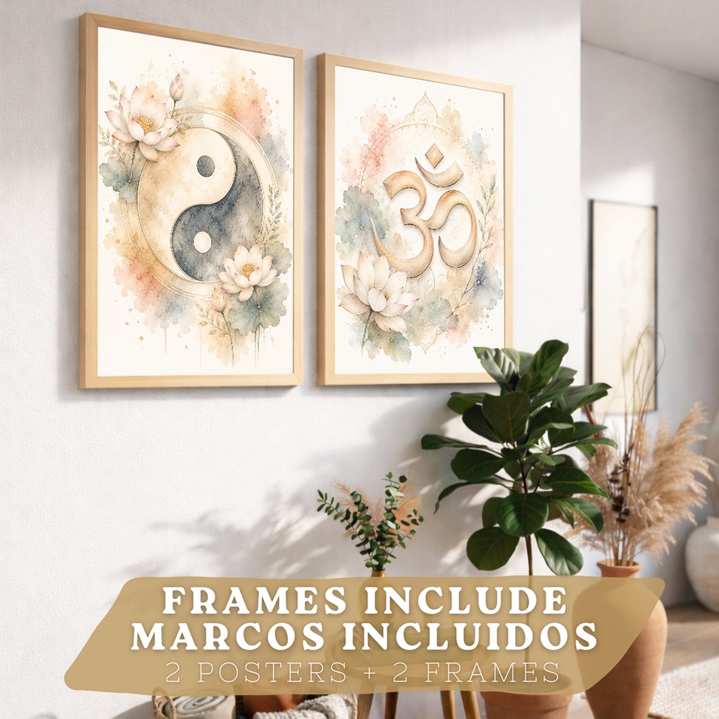 Posters Espirituales con Arte de Símbolos Yin Yang y Om