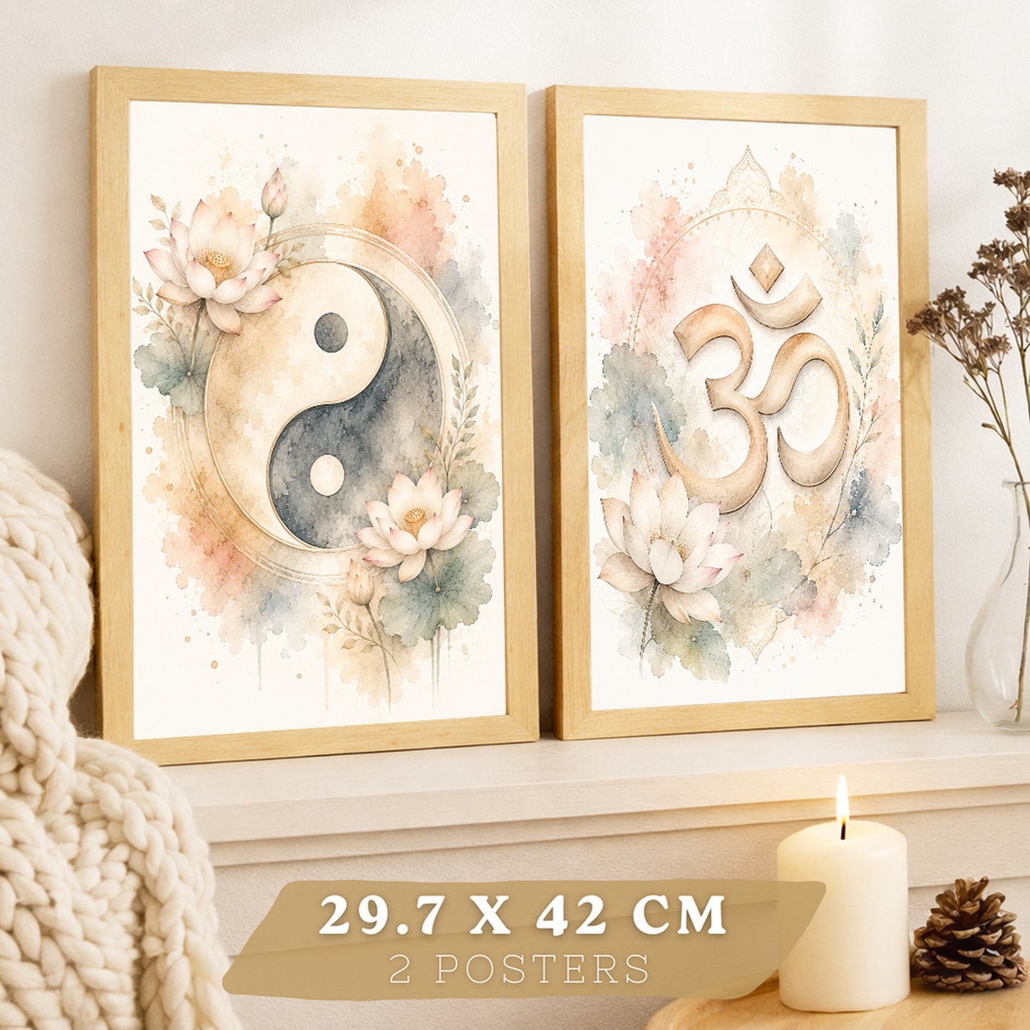 Posters Espirituales con Arte de Símbolos Yin Yang y Om