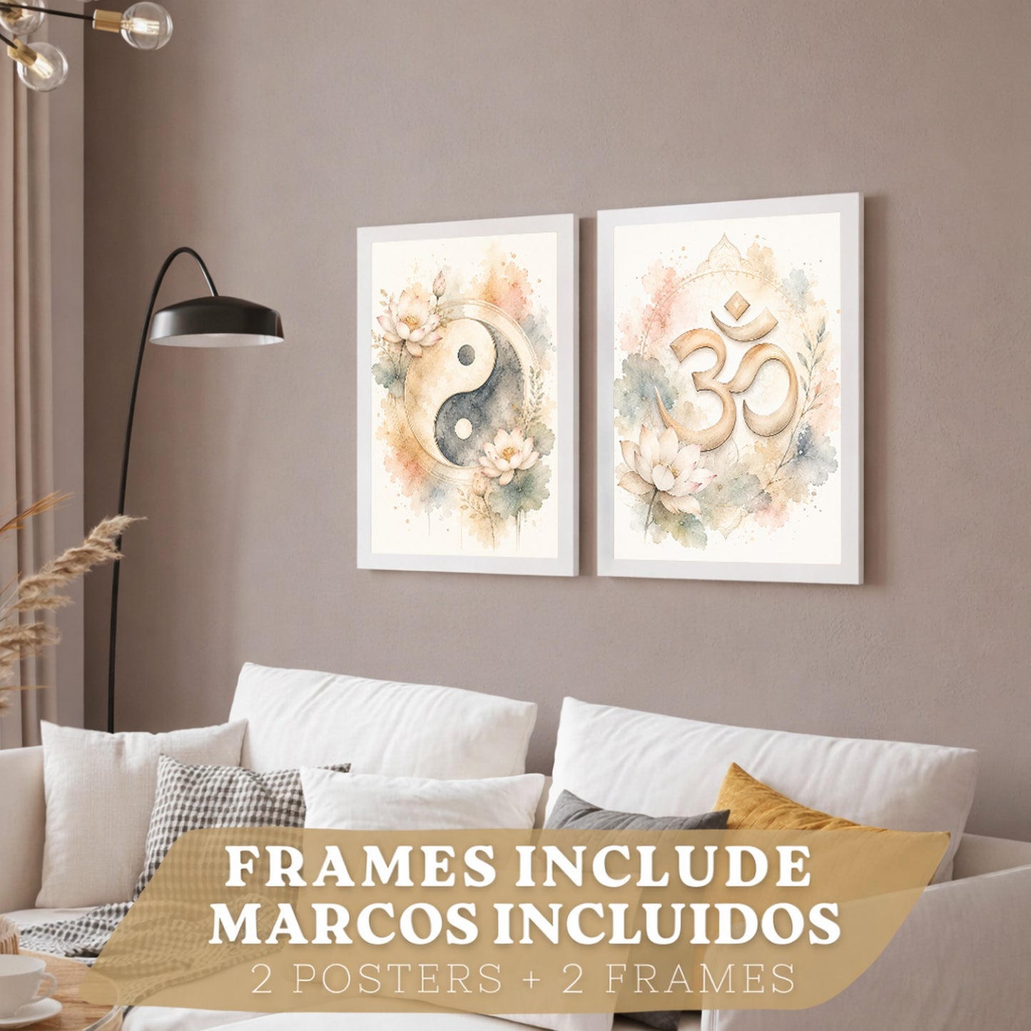 Posters Espirituales con Arte de Símbolos Yin Yang y Om