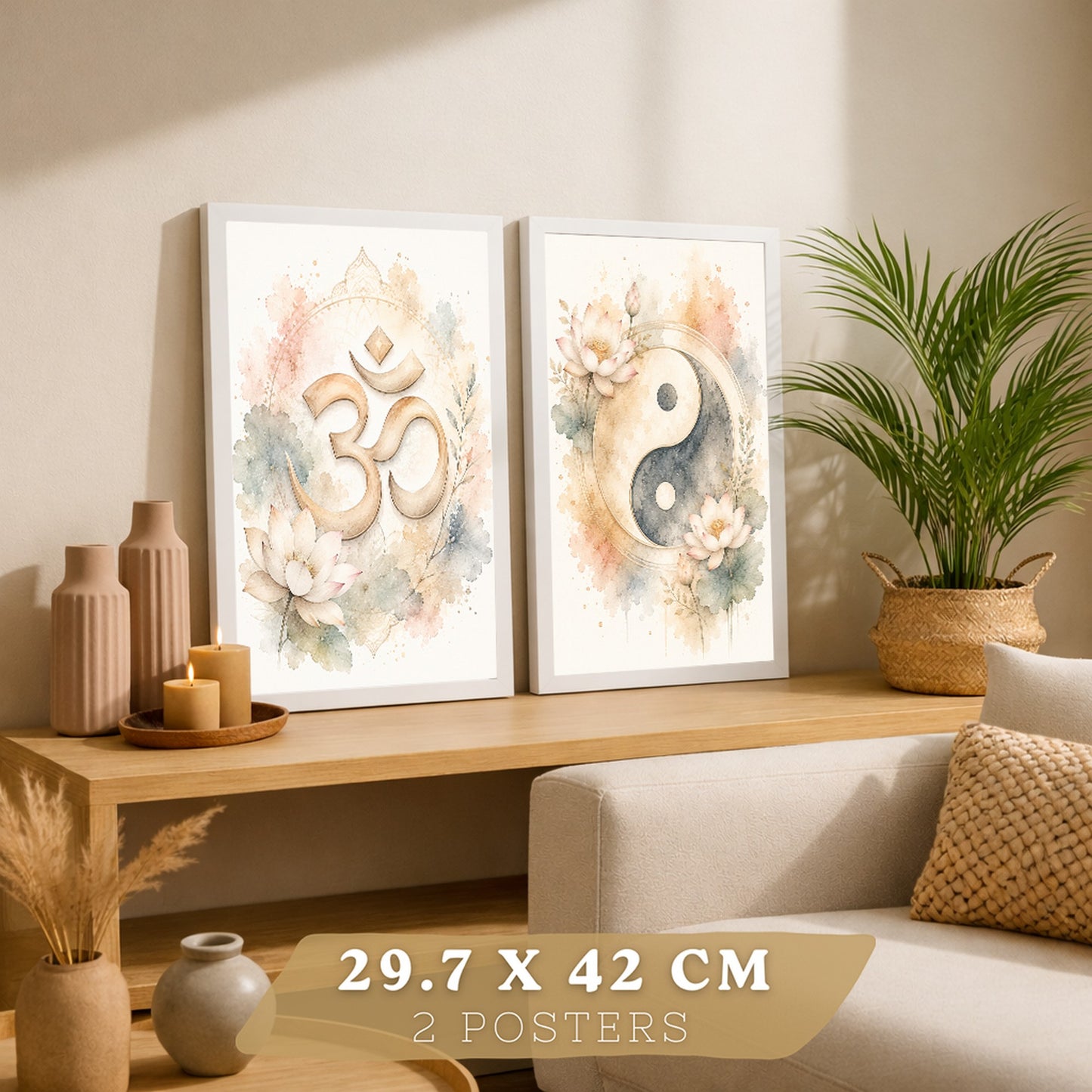 Posters Espirituales con Arte de Símbolos Yin Yang y Om
