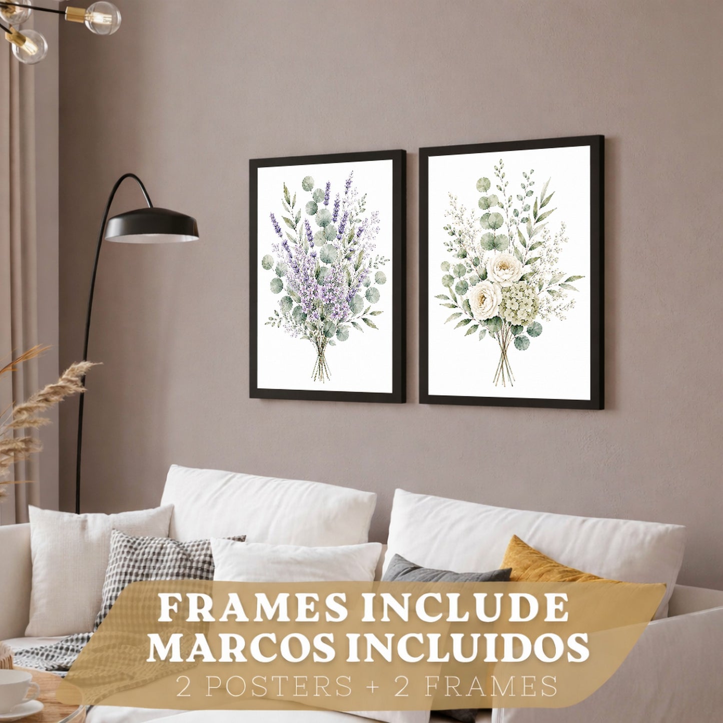 Posters Florales de Eucalipto con Lavanda y Flores Blancas