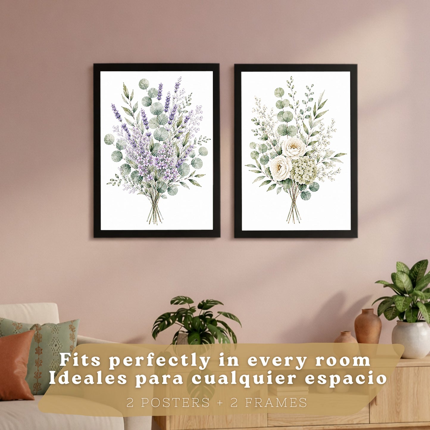 Posters Florales de Eucalipto con Lavanda y Flores Blancas