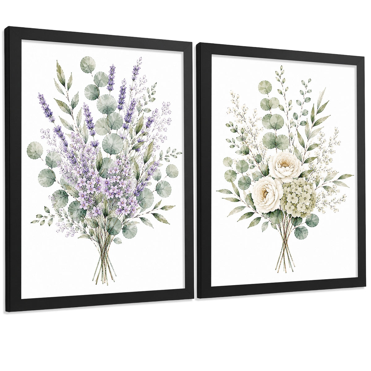 Posters Florales de Eucalipto con Lavanda y Flores Blancas