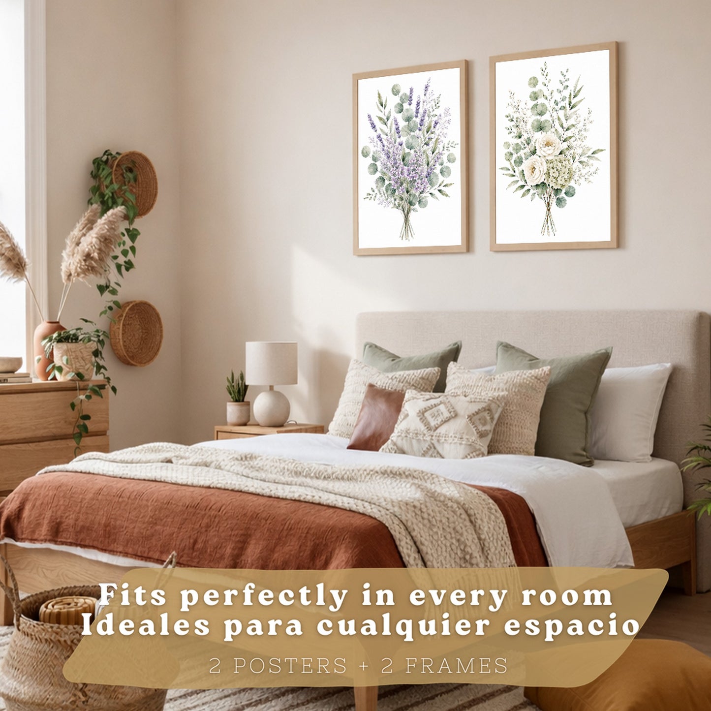 Posters Florales de Eucalipto con Lavanda y Flores Blancas