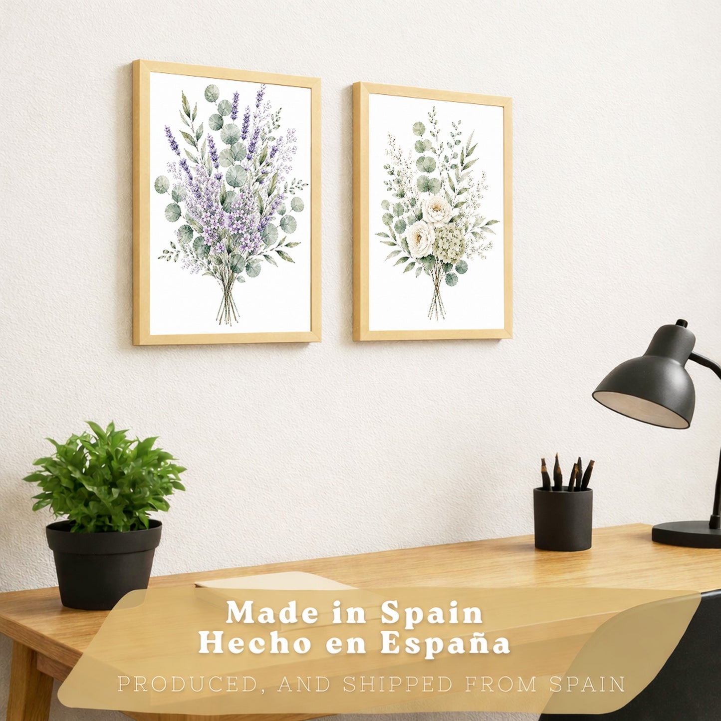 Posters Florales de Eucalipto con Lavanda y Flores Blancas