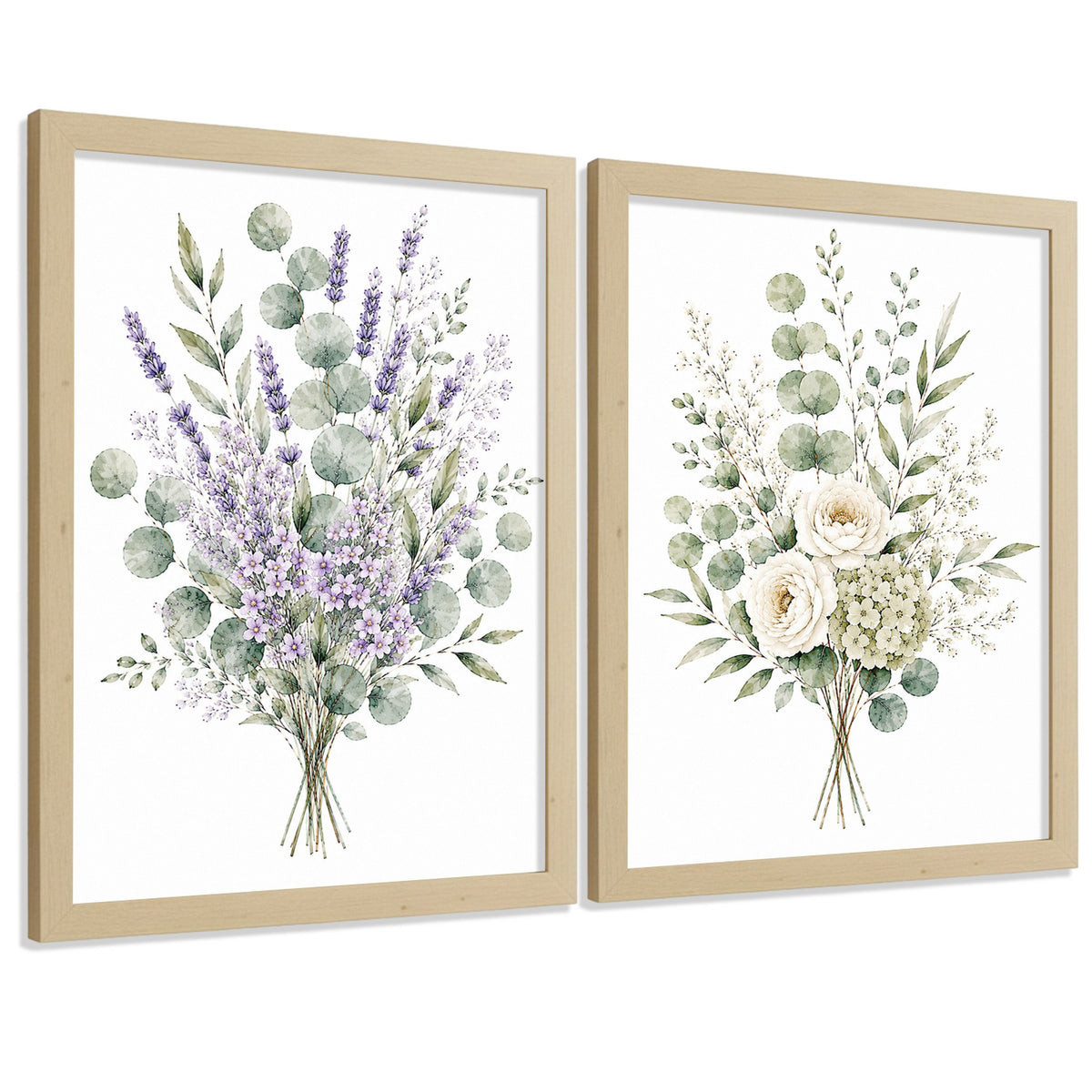 Posters Florales de Eucalipto con Lavanda y Flores Blancas