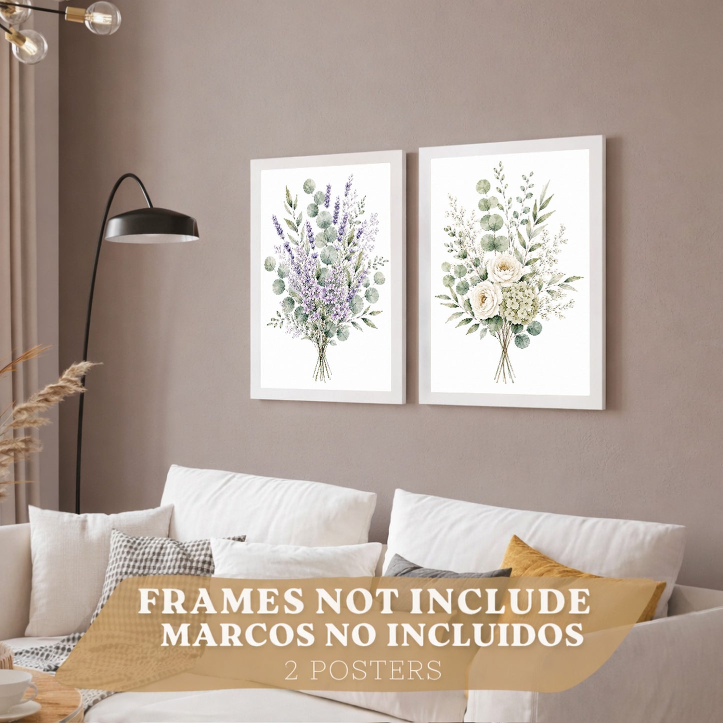Posters Florales de Eucalipto con Lavanda y Flores Blancas