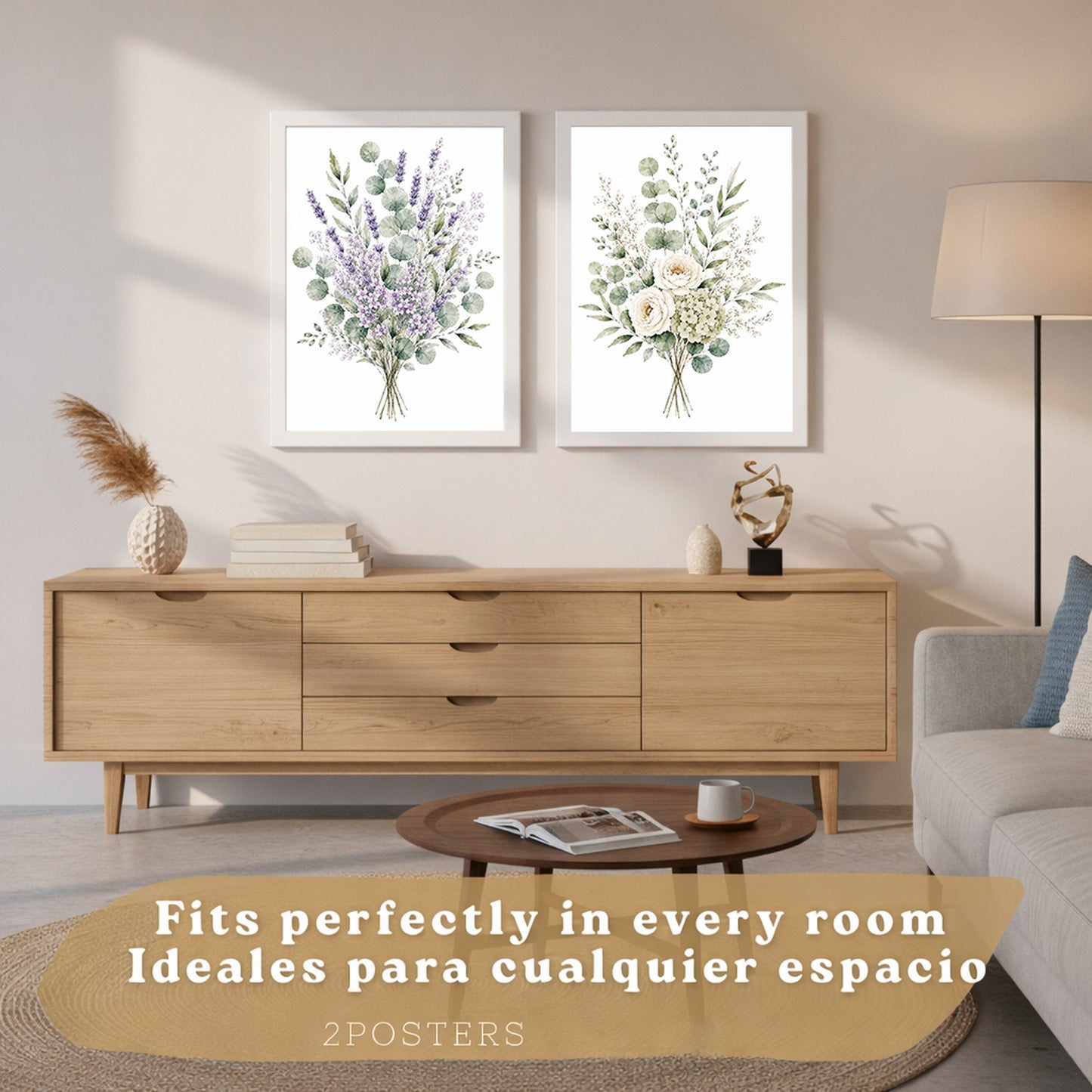Posters Florales de Eucalipto con Lavanda y Flores Blancas