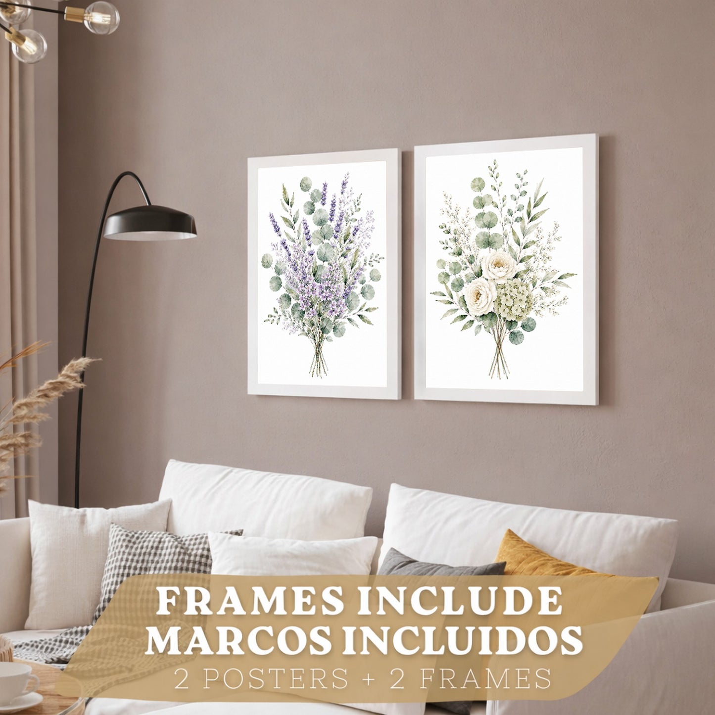 Posters Florales de Eucalipto con Lavanda y Flores Blancas