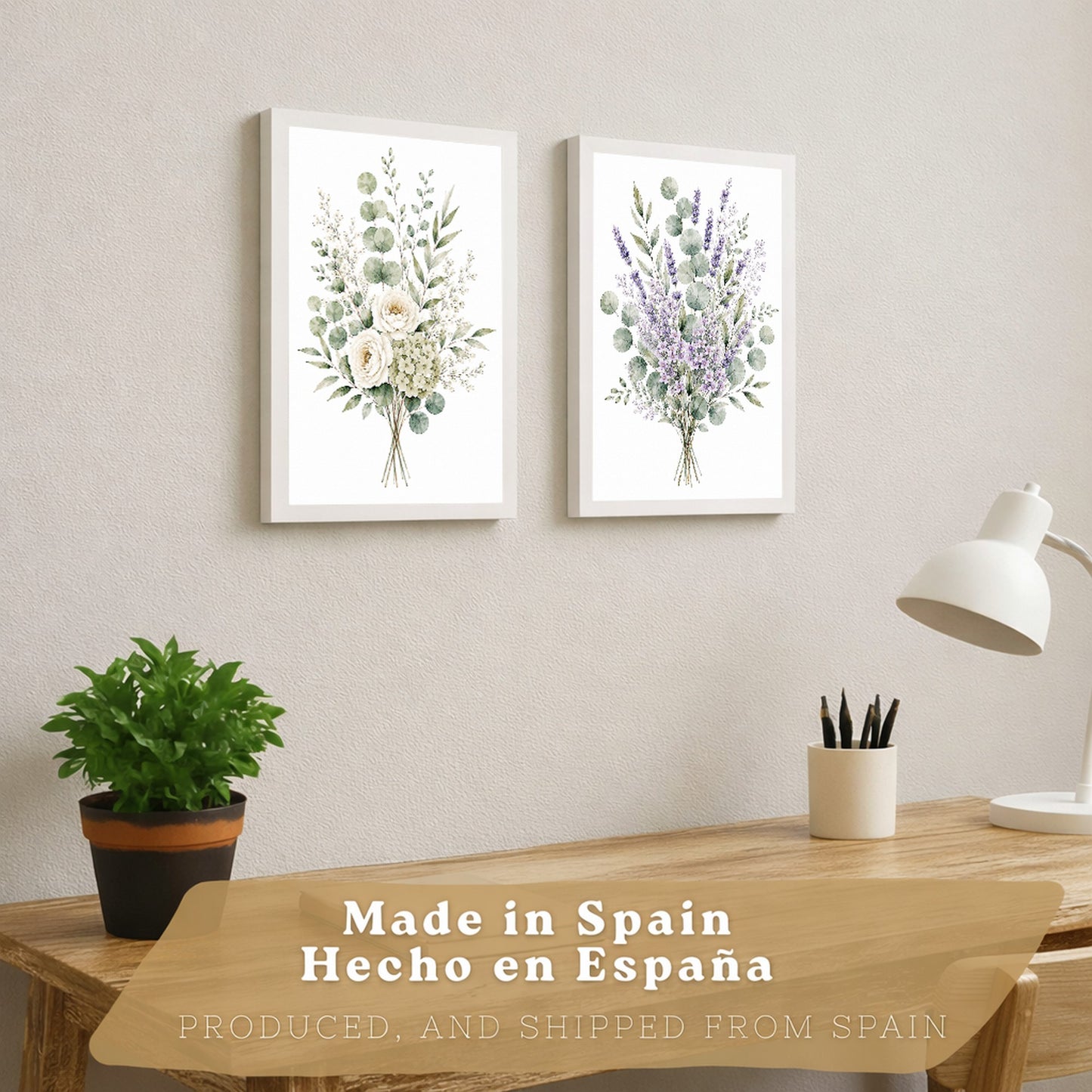 Posters Florales de Eucalipto con Lavanda y Flores Blancas