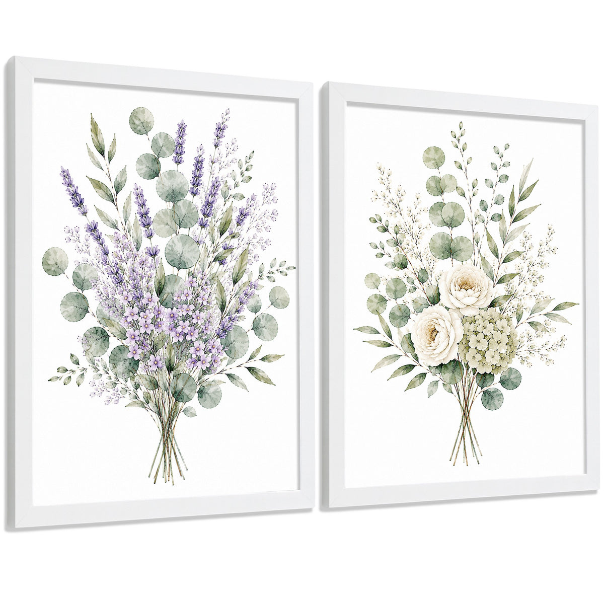 Posters Florales de Eucalipto con Lavanda y Flores Blancas