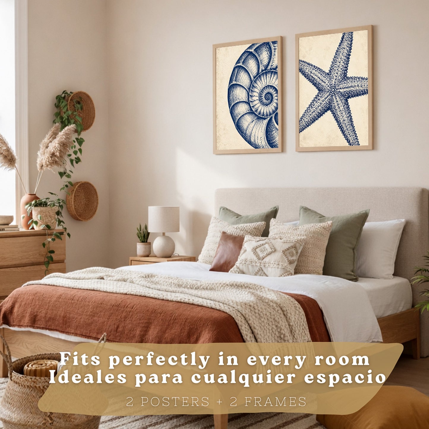 Posters de Azul Costero con Arte de Nautilus y Estrella de Mar
