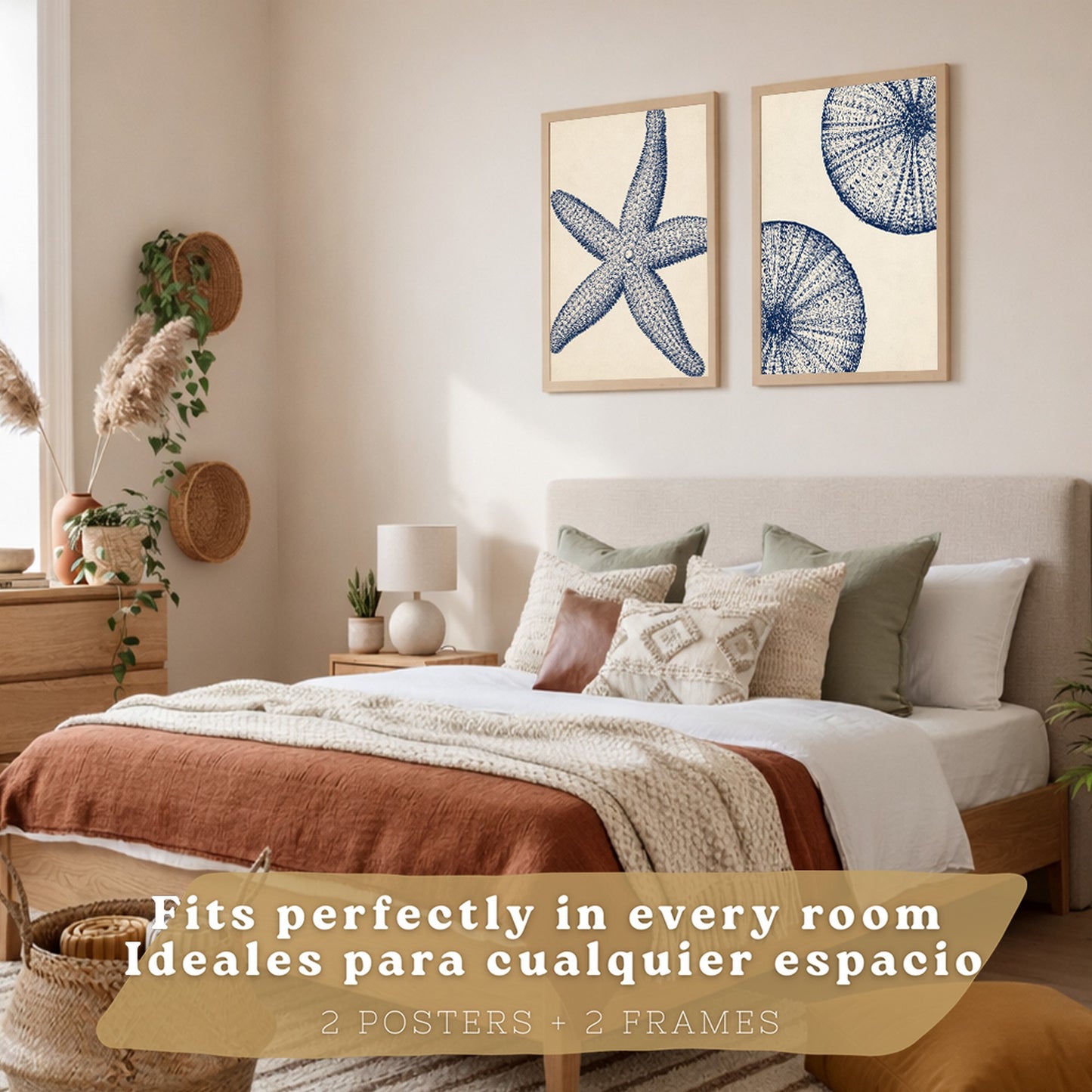 Posters de Azul Costero con Arte de Estrella de Mar y Erizo de Mar