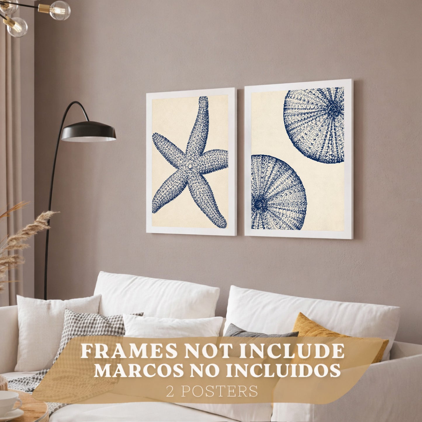 Posters de Azul Costero con Arte de Estrella de Mar y Erizo de Mar