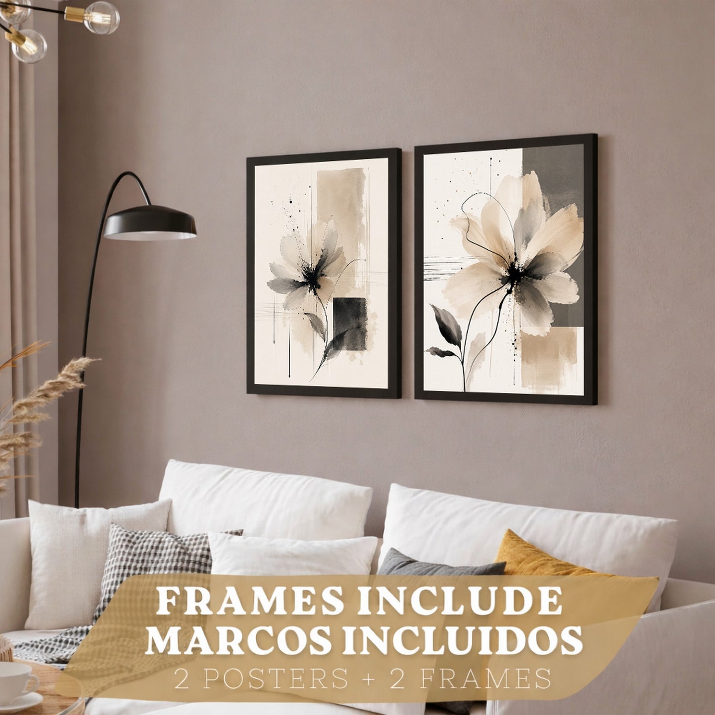 Posters Florales Abstractos con Arte Floral Beige Neutro