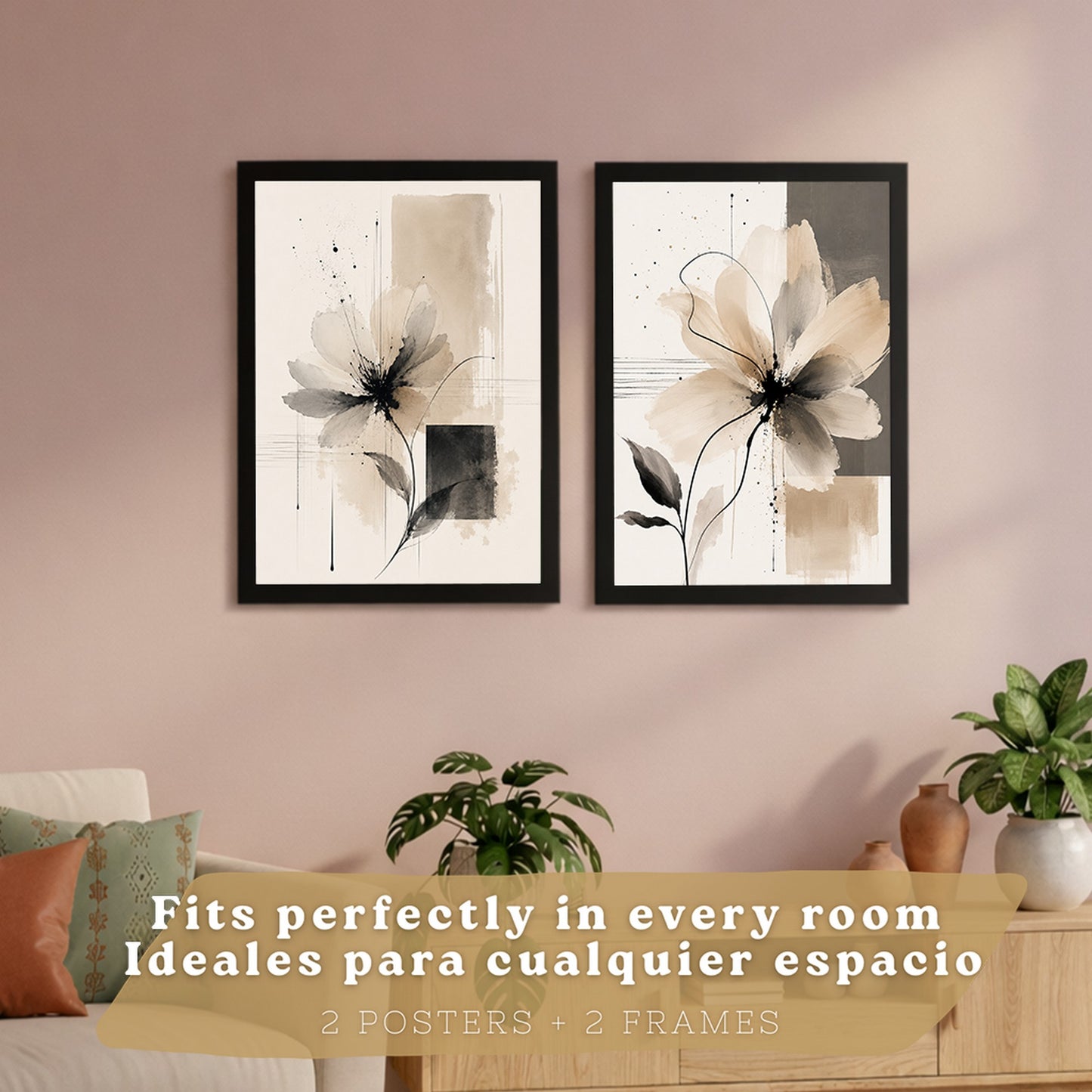 Posters Florales Abstractos con Arte Floral Beige Neutro