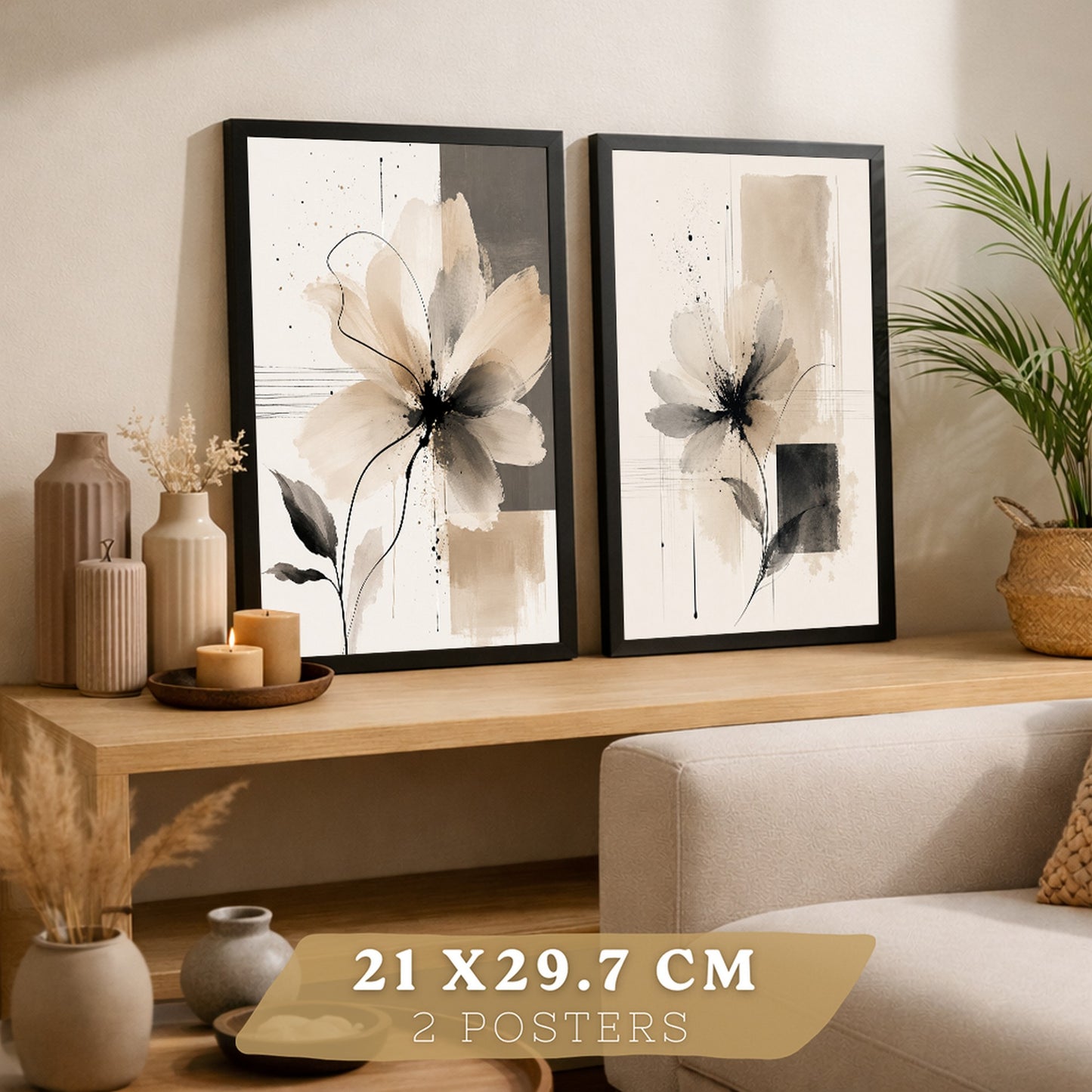 Posters Florales Abstractos con Arte Floral Beige Neutro