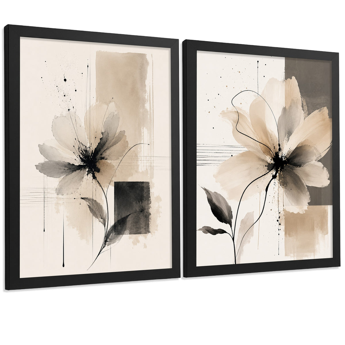 Posters Florales Abstractos con Arte Floral Beige Neutro