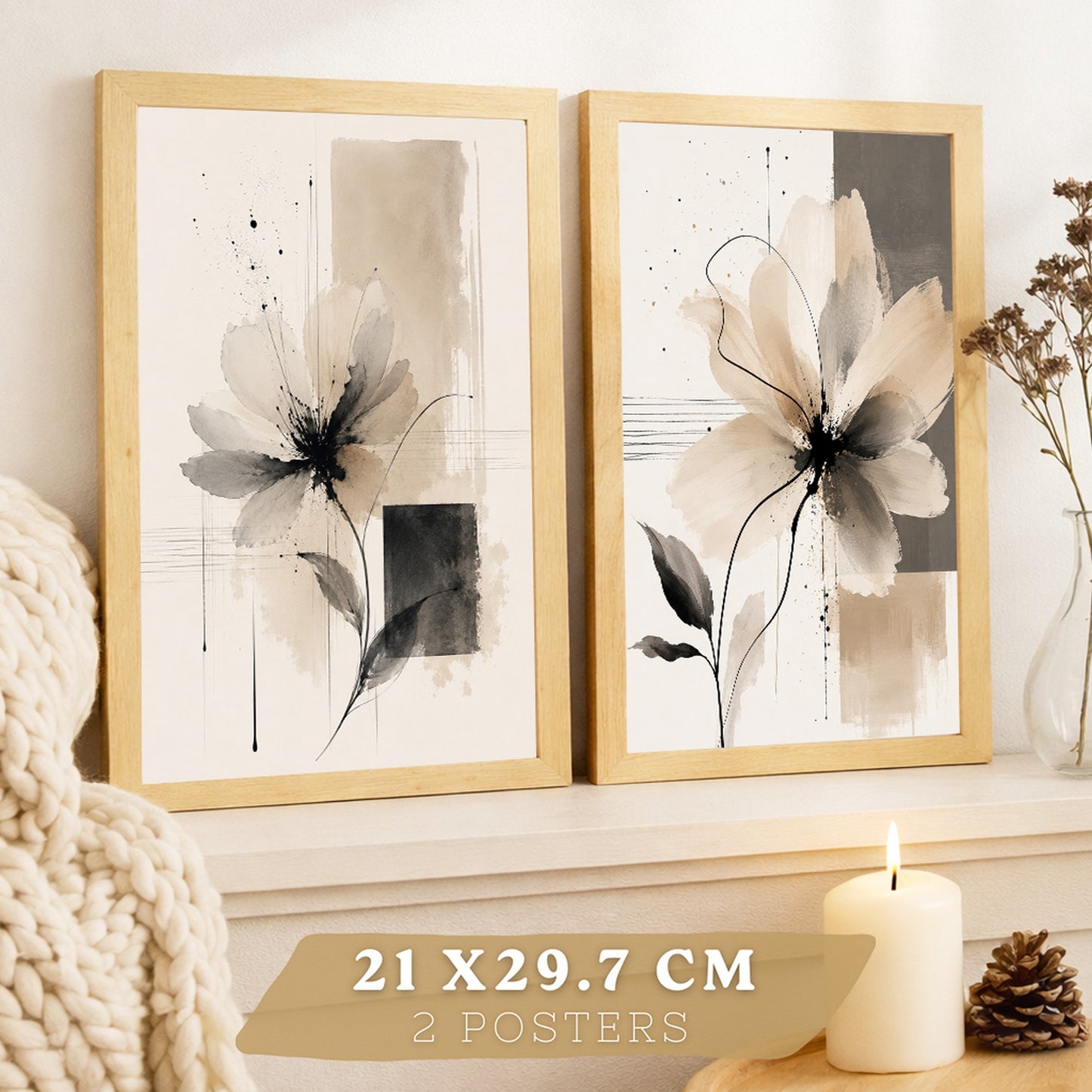 Posters Florales Abstractos con Arte Floral Beige Neutro