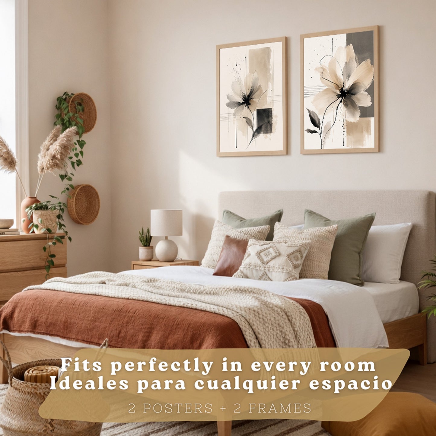 Posters Florales Abstractos con Arte Floral Beige Neutro
