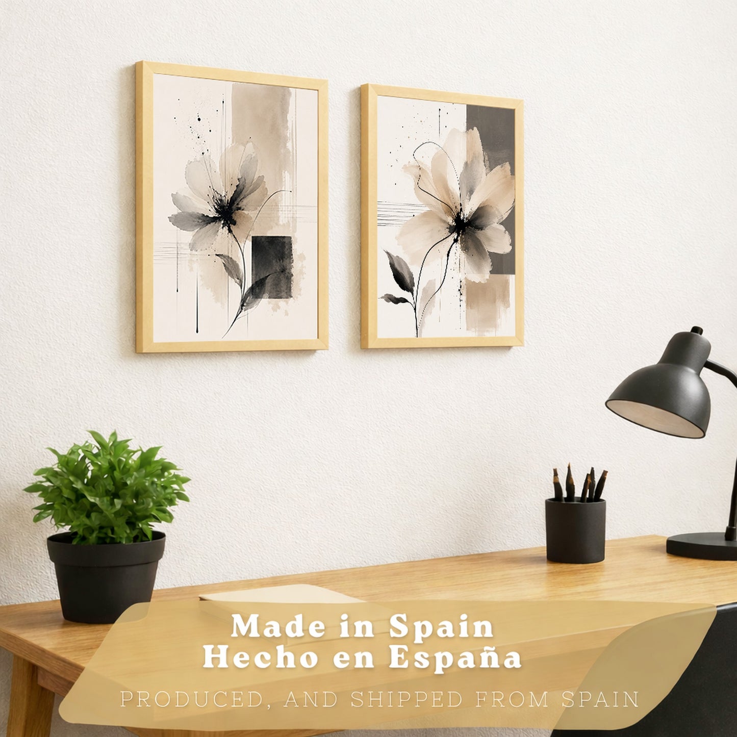 Posters Florales Abstractos con Arte Floral Beige Neutro