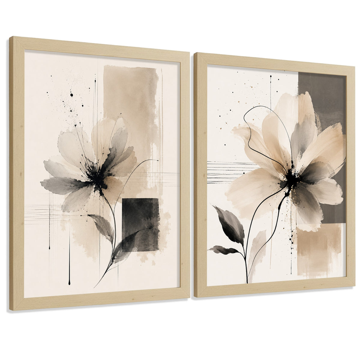 Posters Florales Abstractos con Arte Floral Beige Neutro