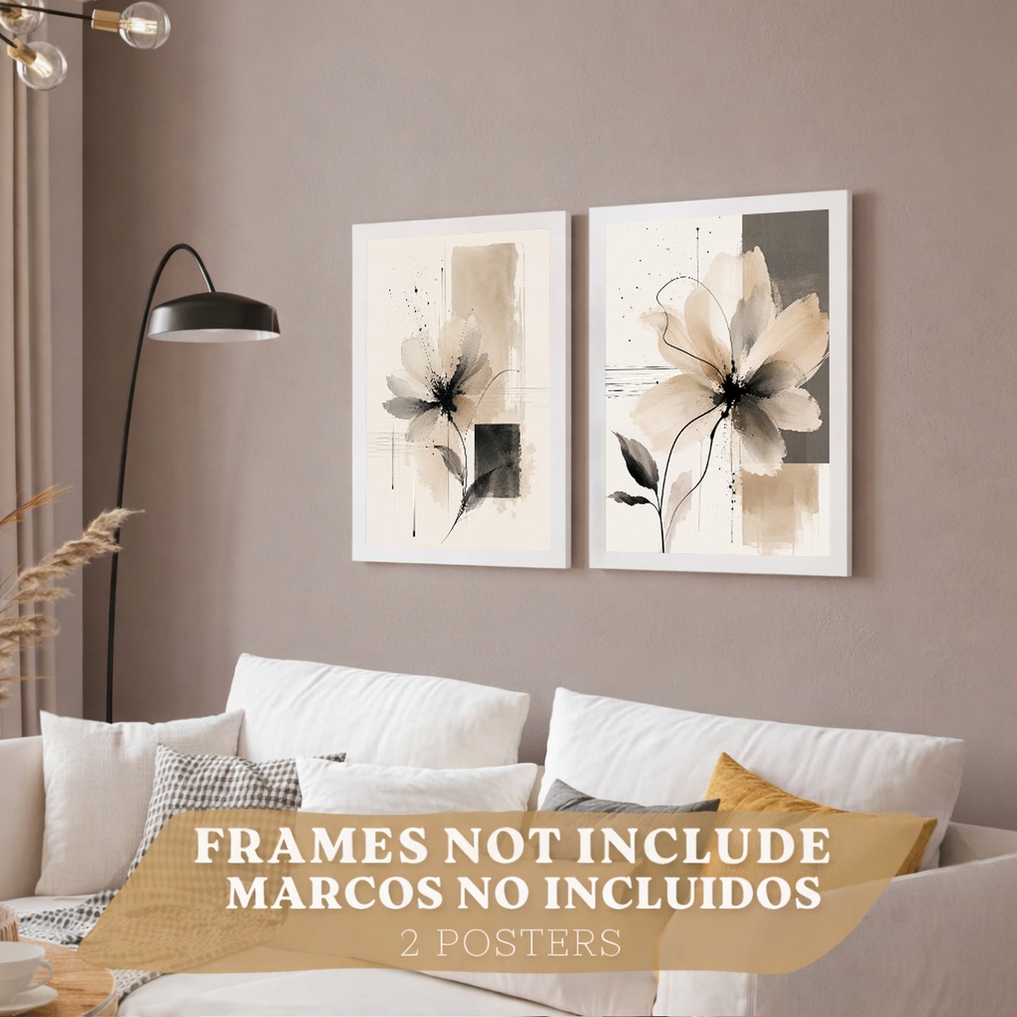 Posters Florales Abstractos con Arte Floral Beige Neutro