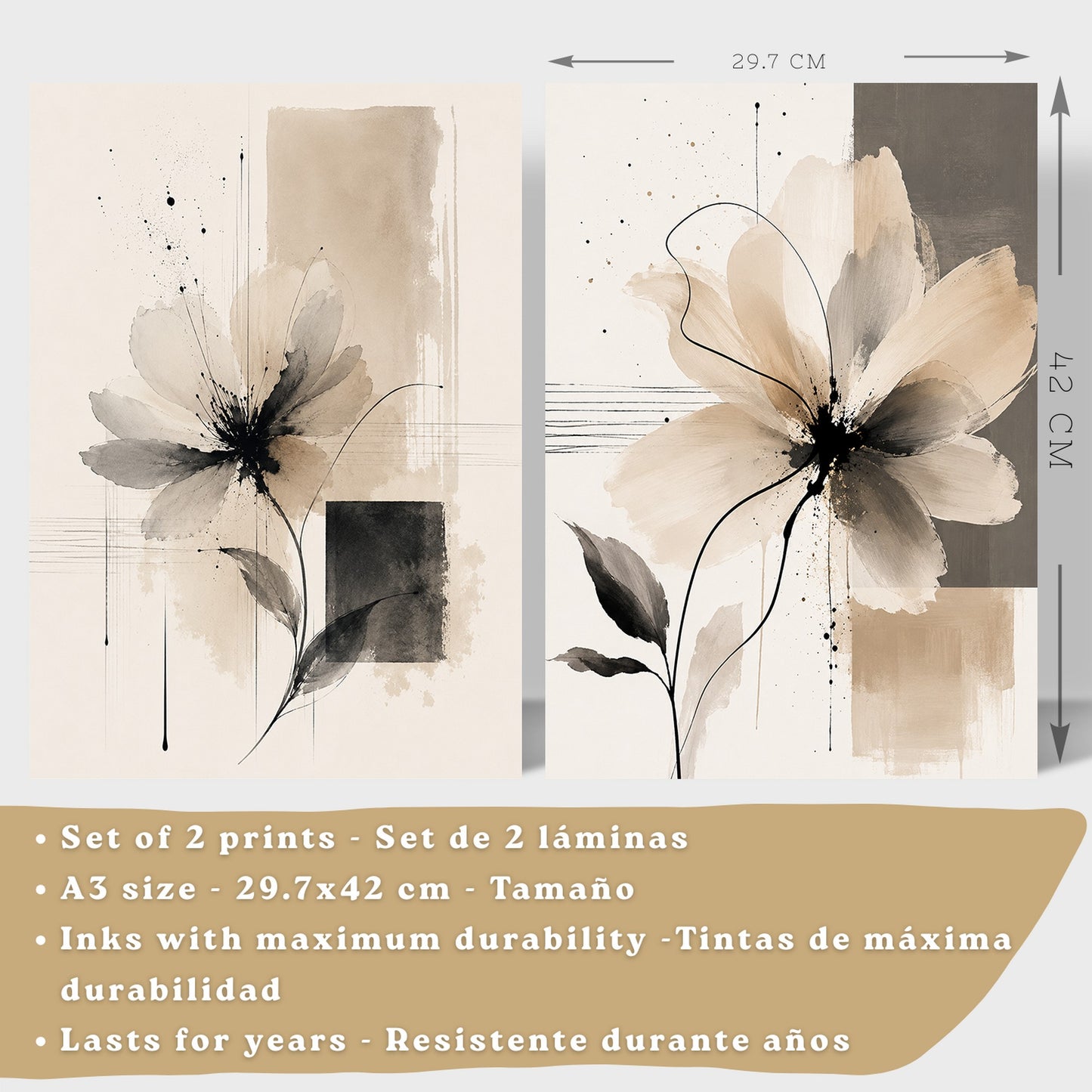 Posters Florales Abstractos con Arte Floral Beige Neutro