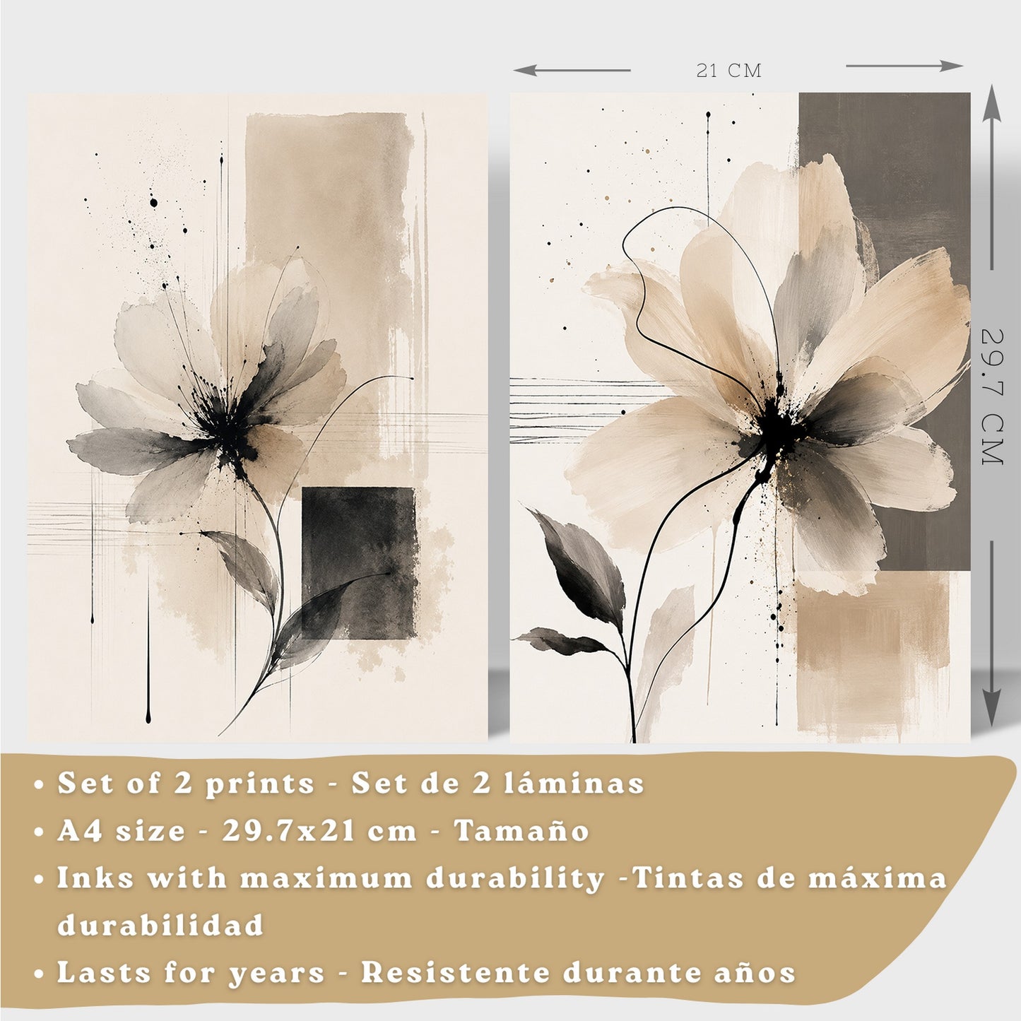 Posters Florales Abstractos con Arte Floral Beige Neutro