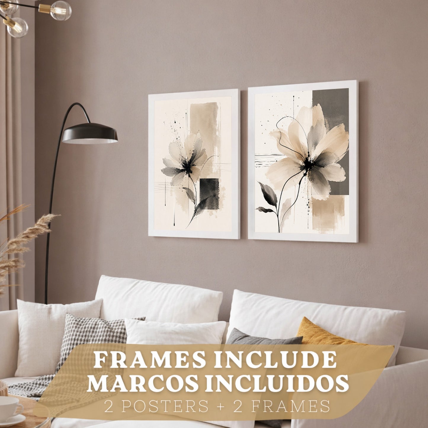 Posters Florales Abstractos con Arte Floral Beige Neutro
