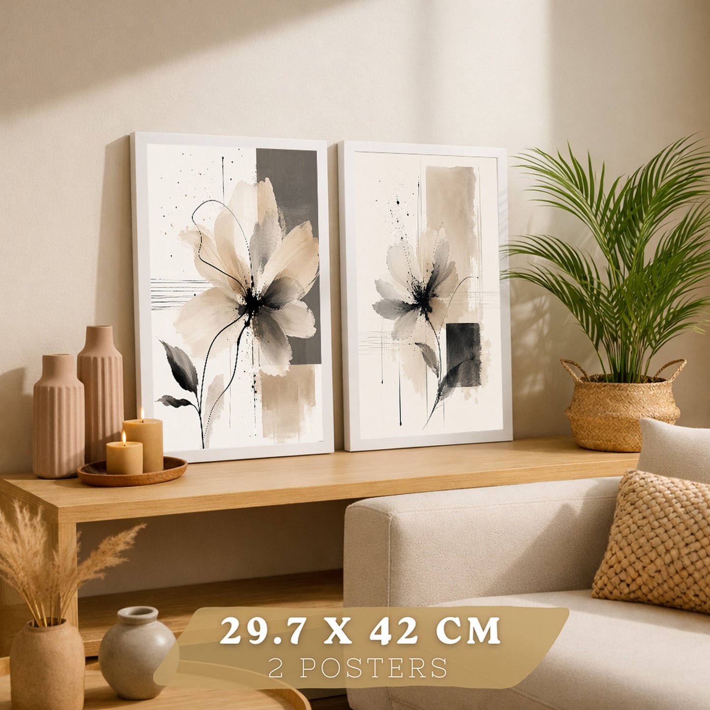 Posters Florales Abstractos con Arte Floral Beige Neutro