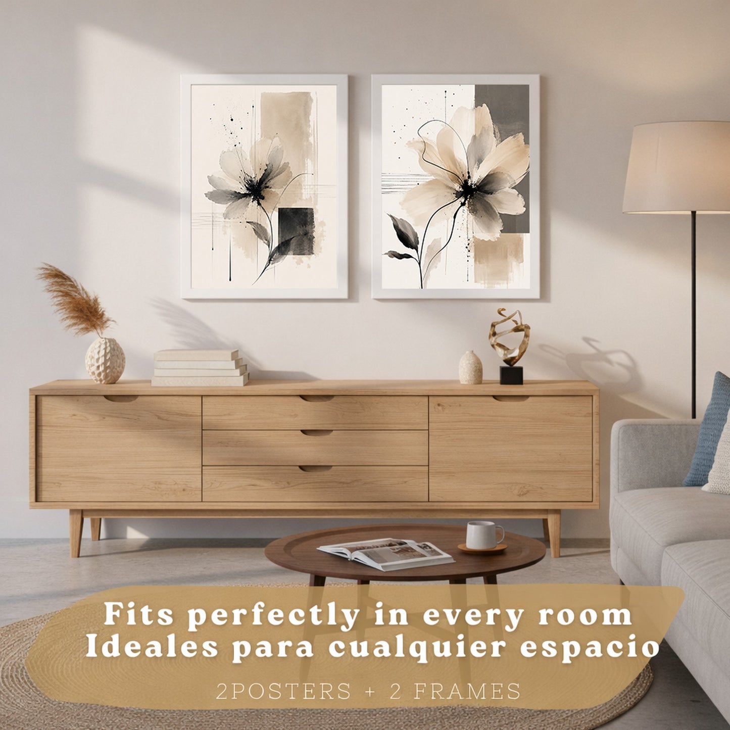 Posters Florales Abstractos con Arte Floral Beige Neutro