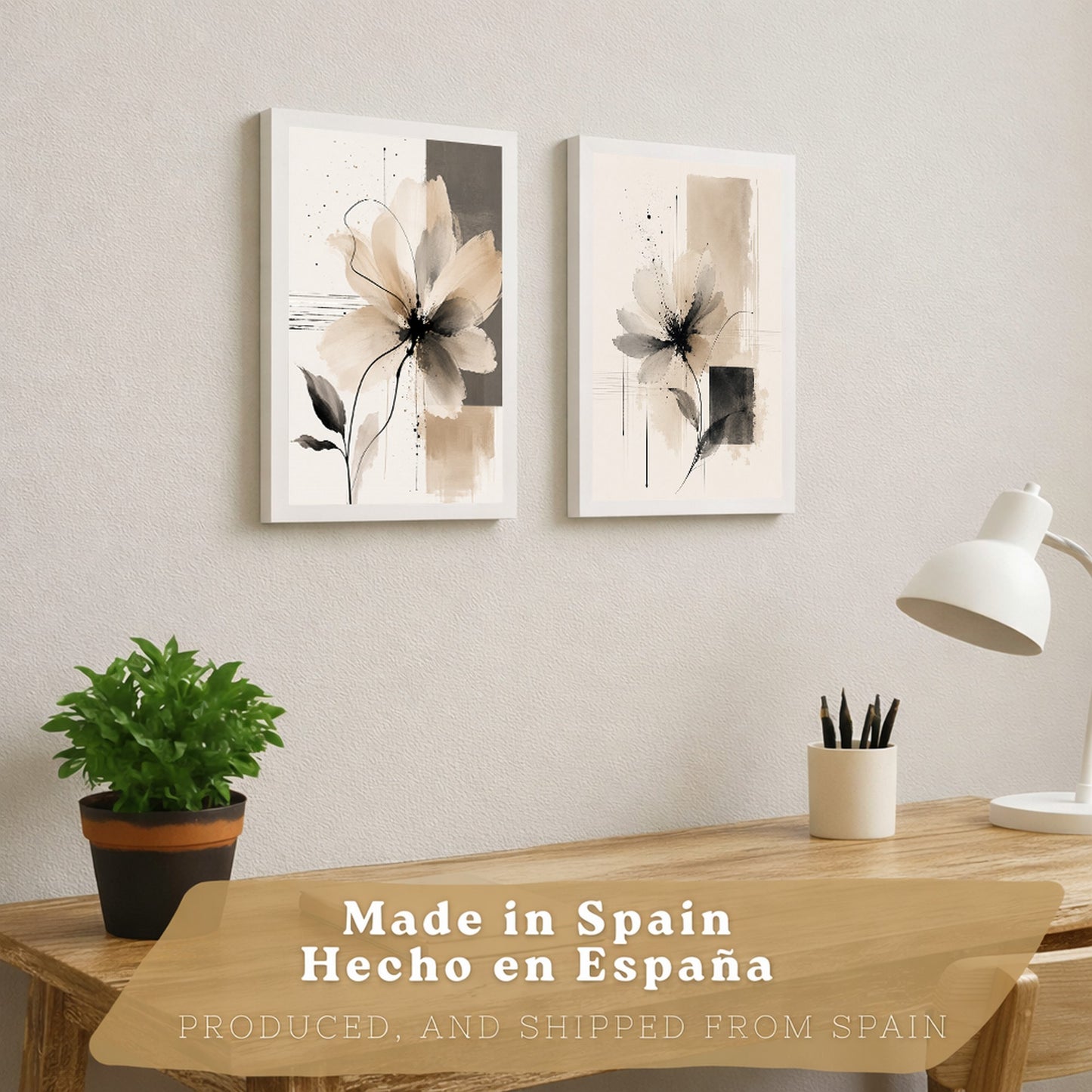 Posters Florales Abstractos con Arte Floral Beige Neutro