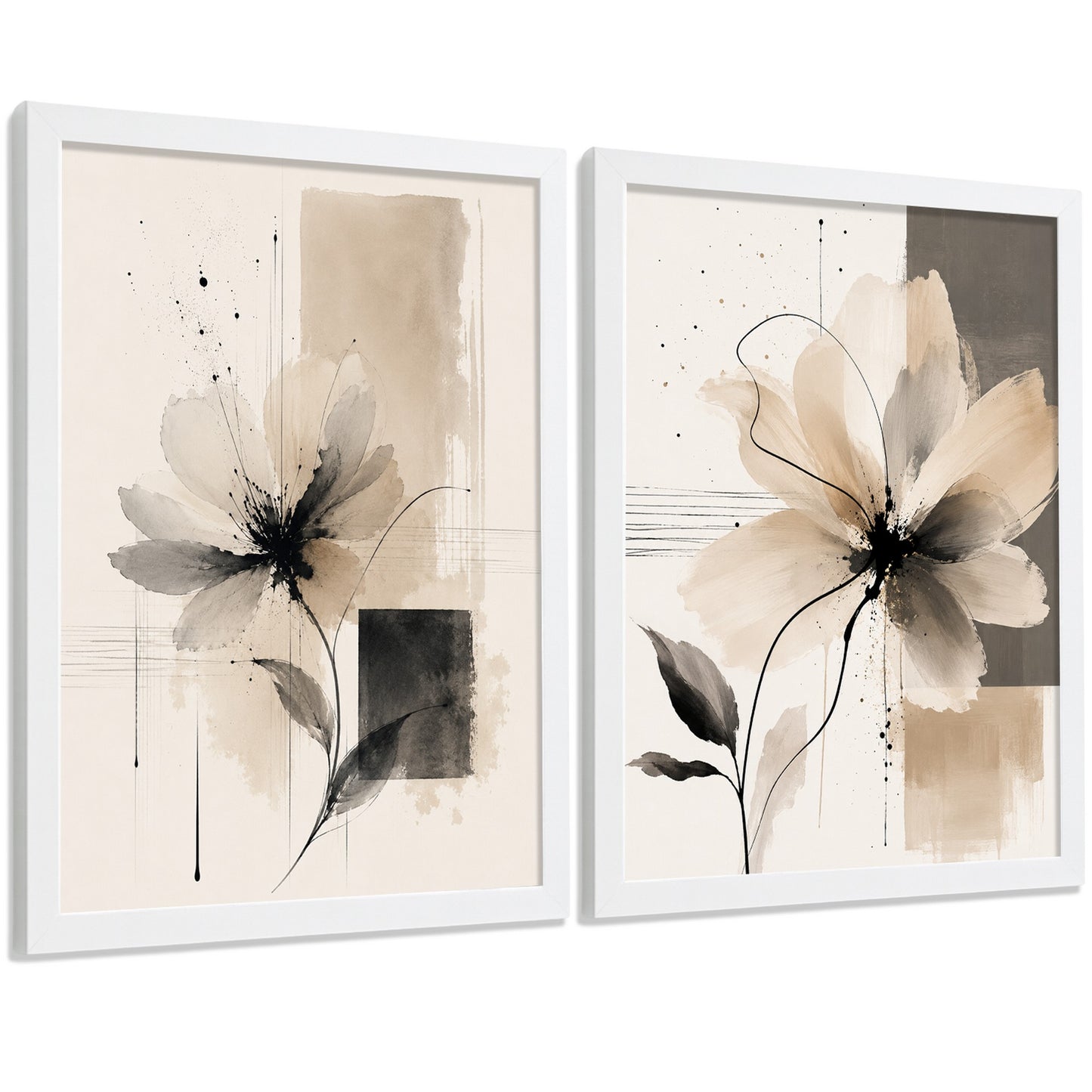 Posters Florales Abstractos con Arte Floral Beige Neutro
