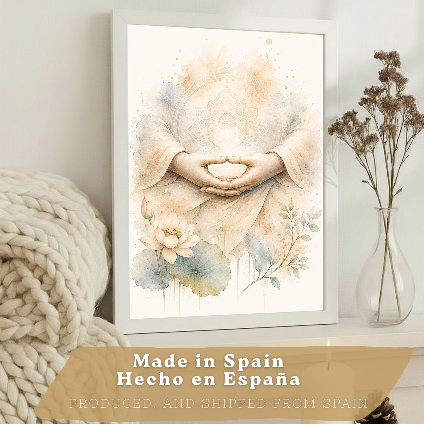 Posters Espirituales con Rueda del Dharma, Om y Arte de Meditación