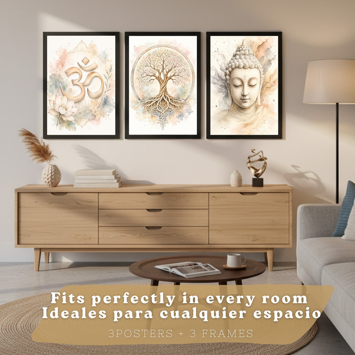 Posters Espirituales con Símbolo Om, Buda y Árbol de la Vida