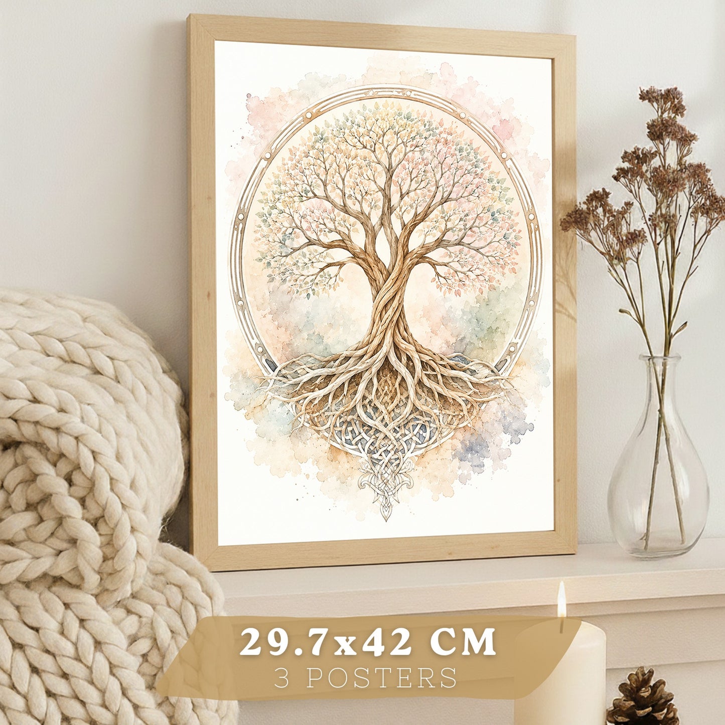 Posters Espirituales con Símbolo Om, Buda y Árbol de la Vida