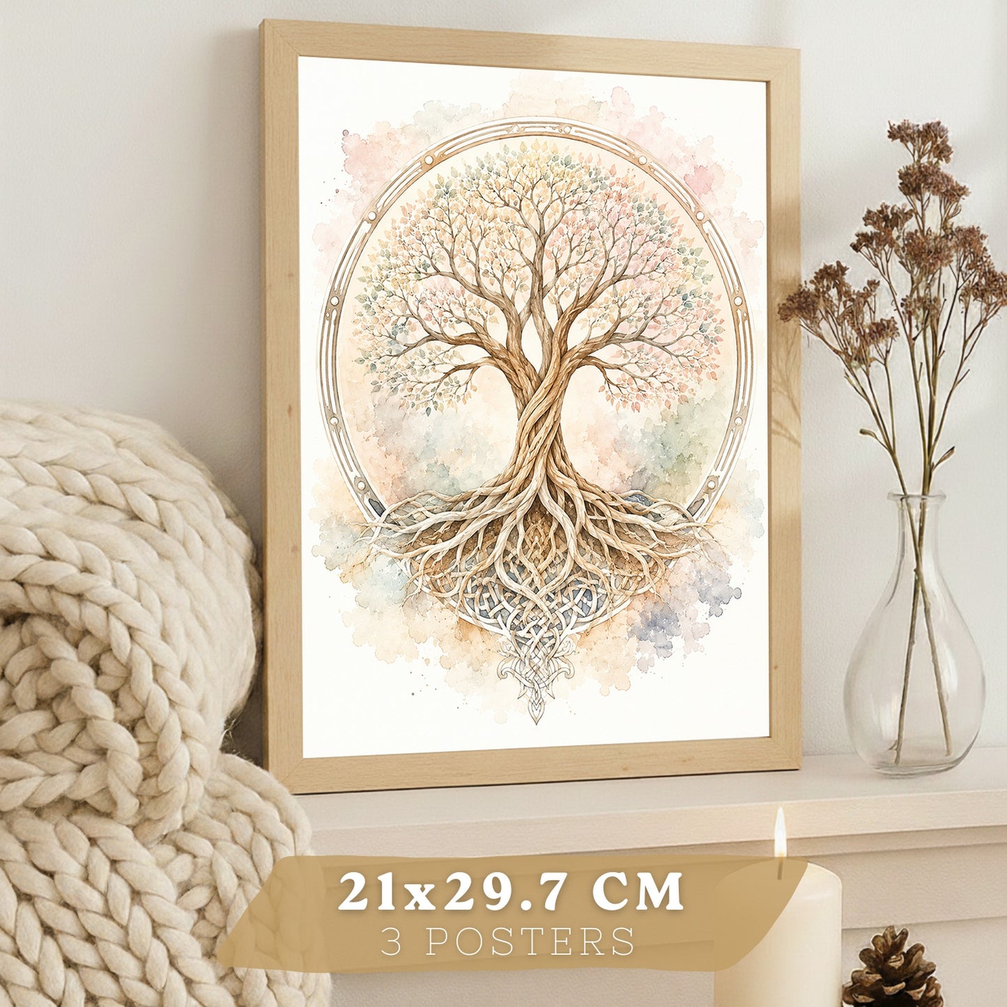 Posters Espirituales con Símbolo Om, Buda y Árbol de la Vida
