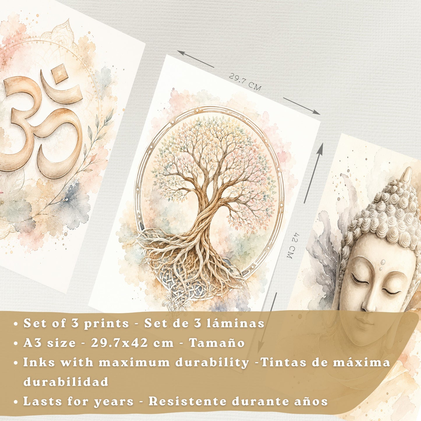 Posters Espirituales con Símbolo Om, Buda y Árbol de la Vida