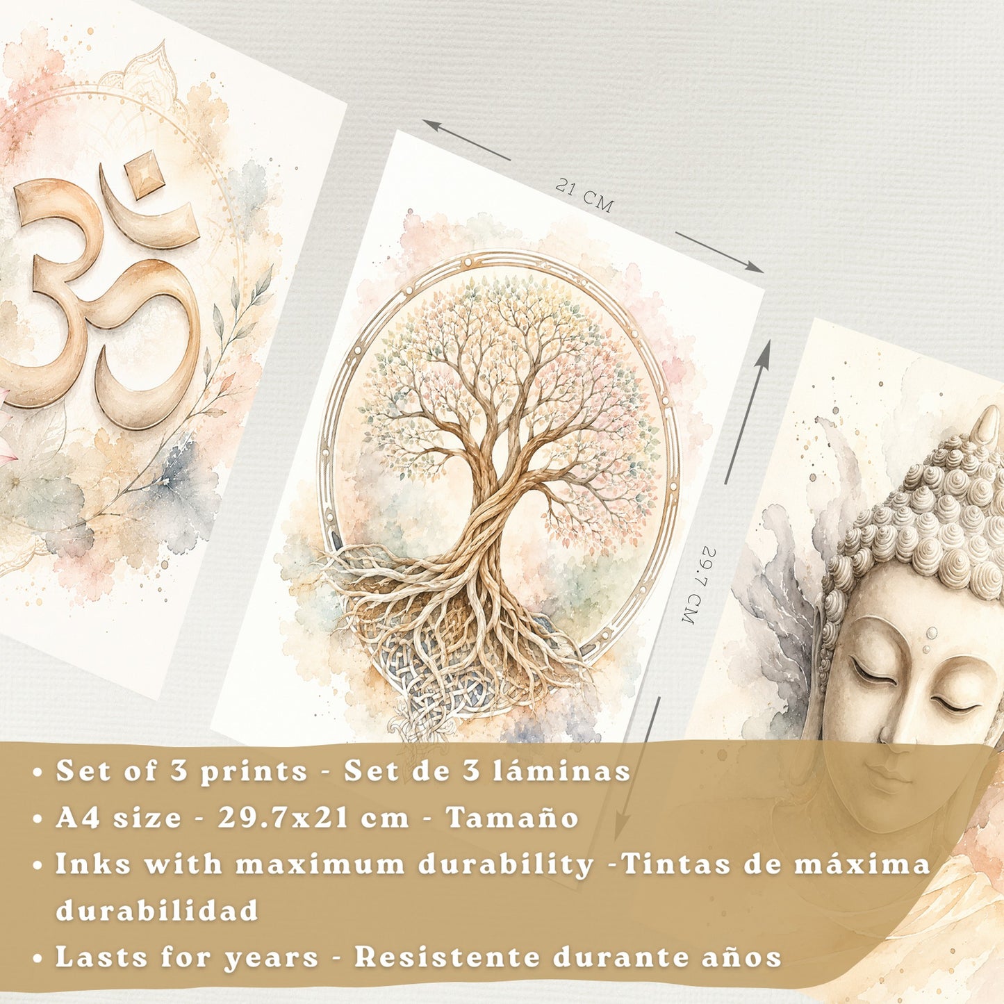 Posters Espirituales con Símbolo Om, Buda y Árbol de la Vida