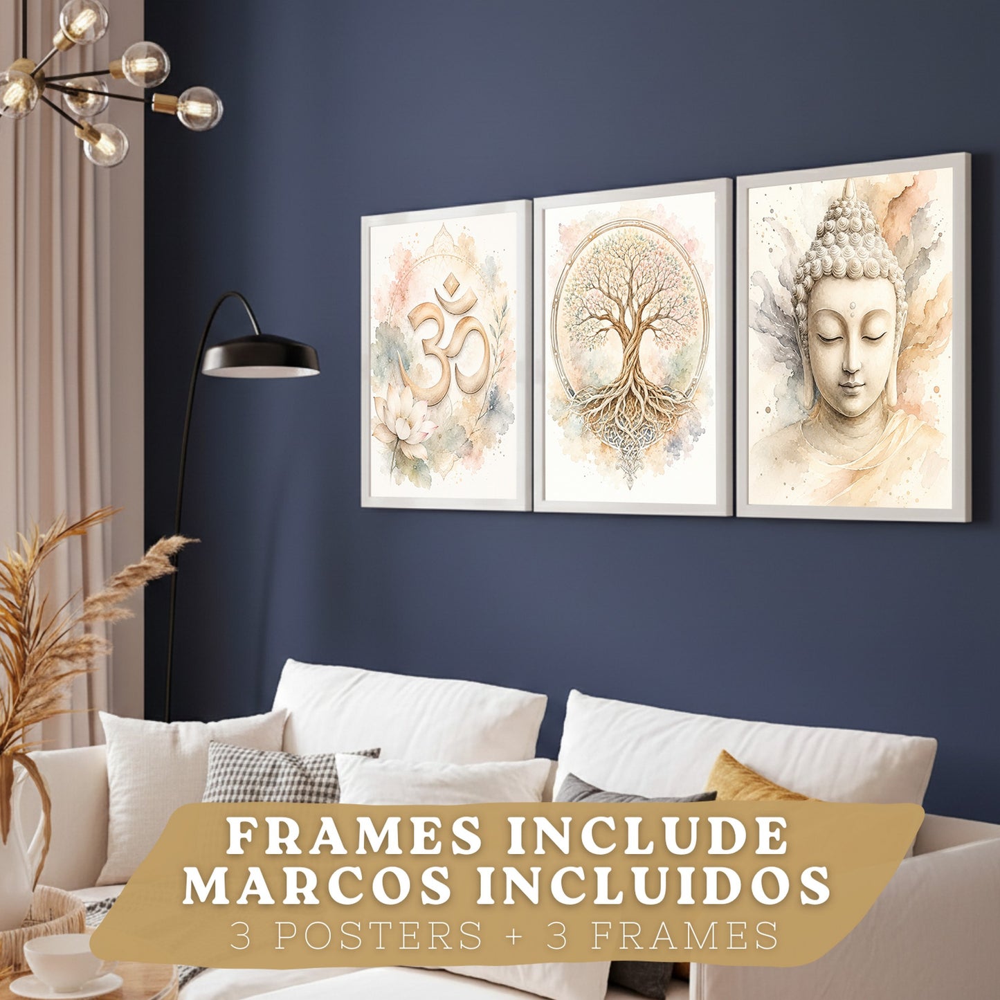 Posters Espirituales con Símbolo Om, Buda y Árbol de la Vida