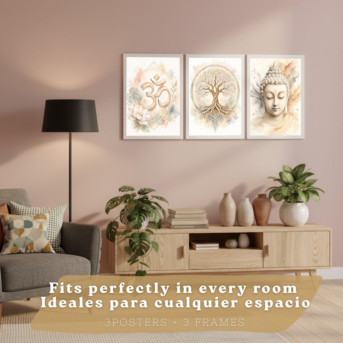 Posters Espirituales con Símbolo Om, Buda y Árbol de la Vida