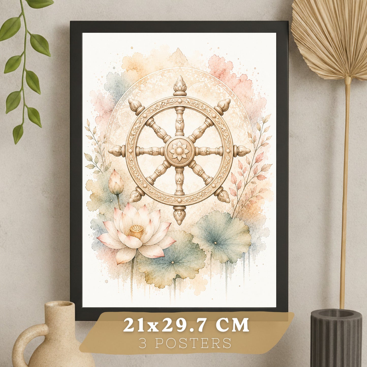 Posters Espirituales con Rueda del Dharma, Yin Yang y Arte Om