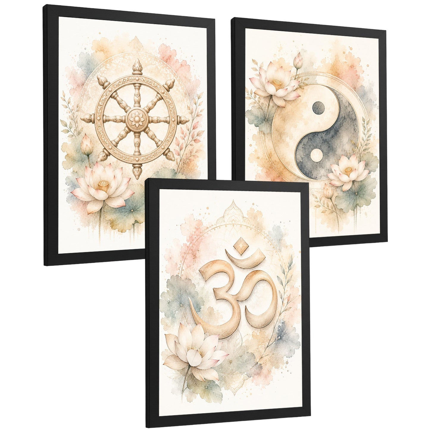 Posters Espirituales con Rueda del Dharma, Yin Yang y Arte Om