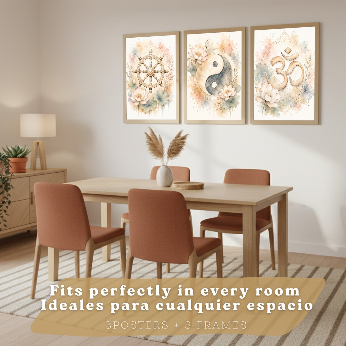 Posters Espirituales con Rueda del Dharma, Yin Yang y Arte Om